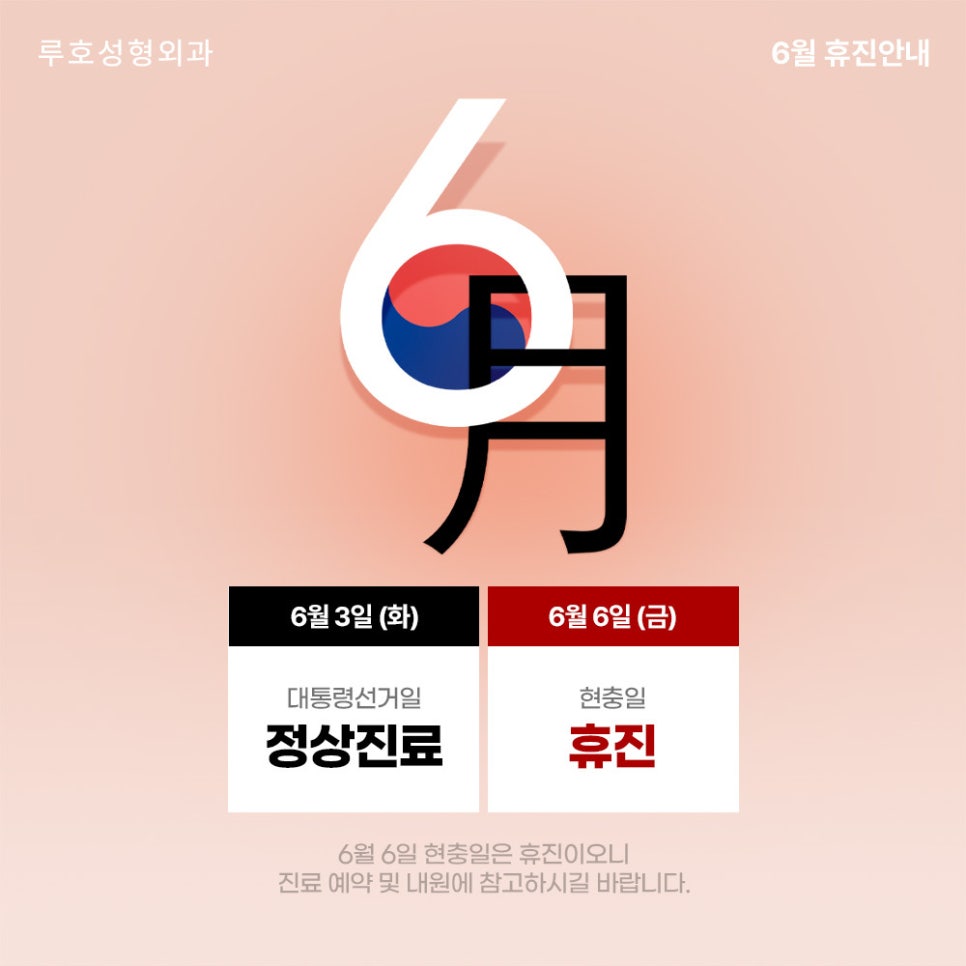 루호성형외과 6월 진료 일정 안내 관련 이미지 1