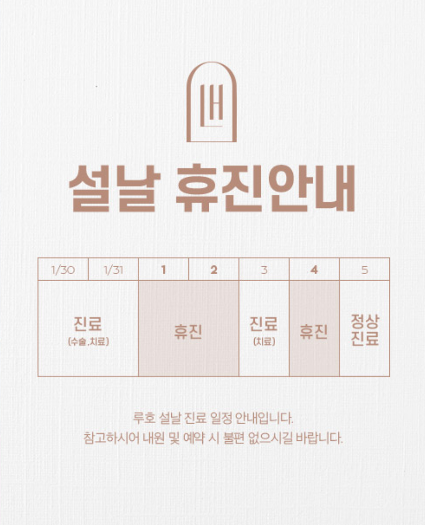 루호 성형외과 설 연휴 근무 안내 관련 이미지 1