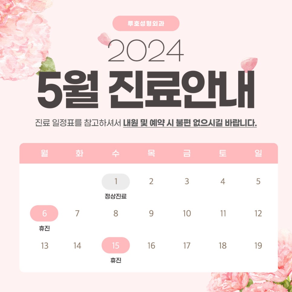 루호성형외과 5월 진료안내 관련 이미지 1