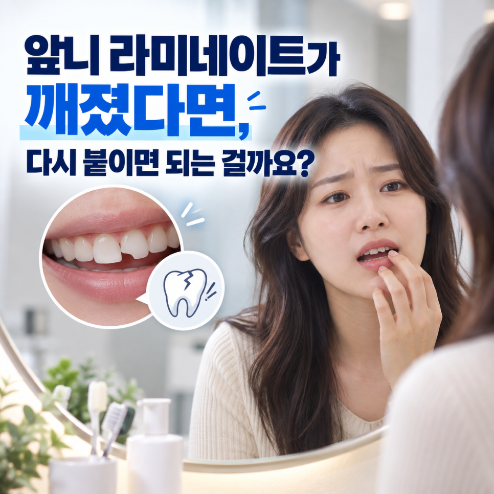 앞니 라미네이트가 깨졌다면, 다시 붙이면 되는 걸까요? 관련 이미지 3