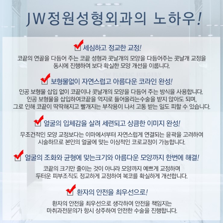 콧대와의 밸런스를 고려한 슬림한 코끝 JW정원성형외과 복코교정 관련 이미지 8