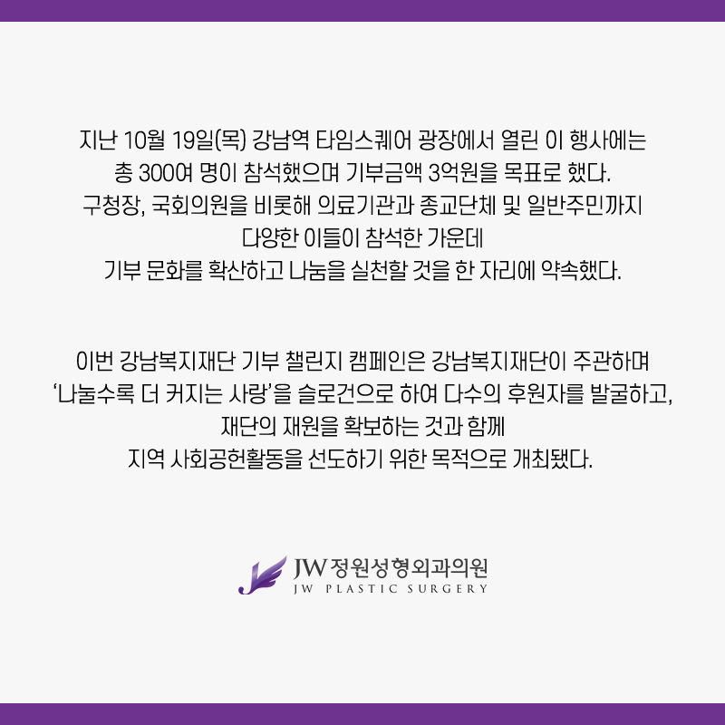 Gangnam JW Jardin Plastic Surgery: Director Seol Cheol-hwan Attends the Gangnam Welfare Foundation Donation Challenge Campaign and Makes a Donation image 4