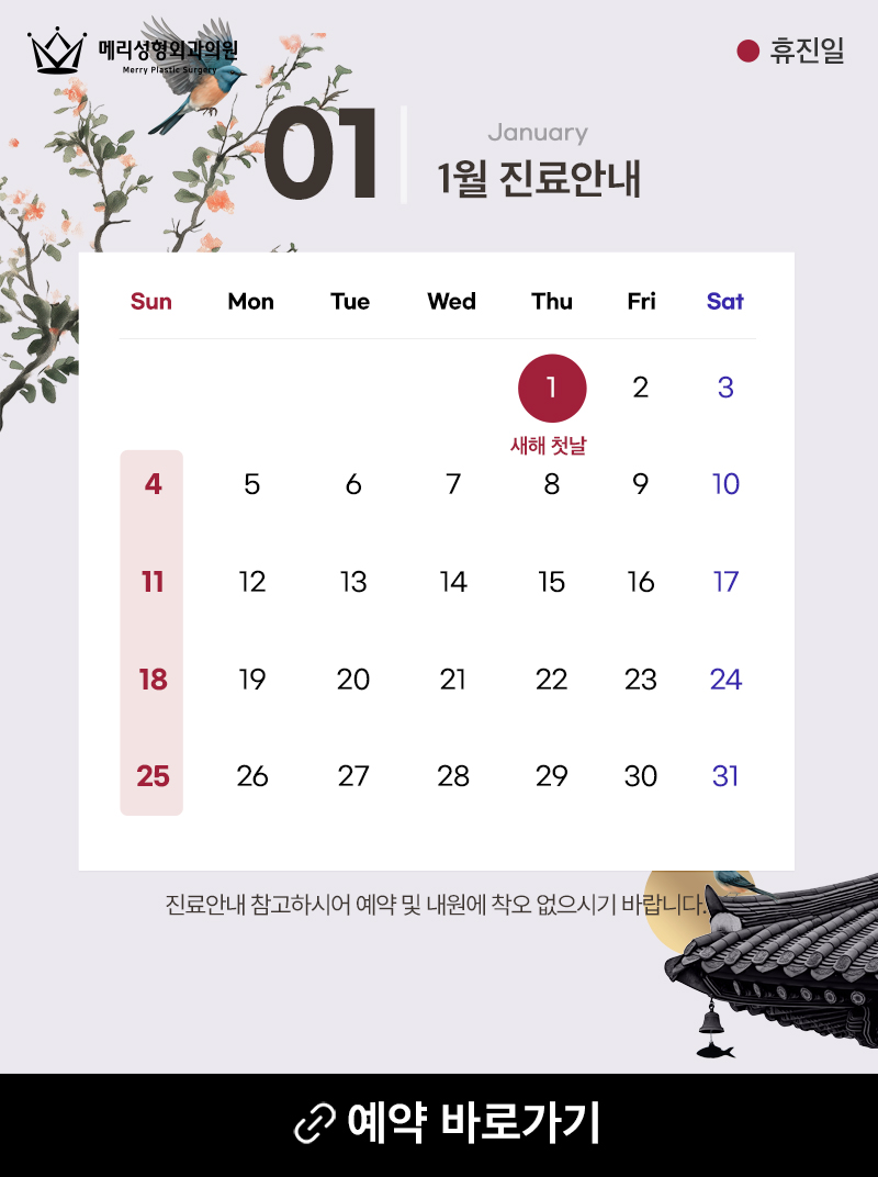 메리성형외과의원 1월 진료 안내 관련 이미지 1
