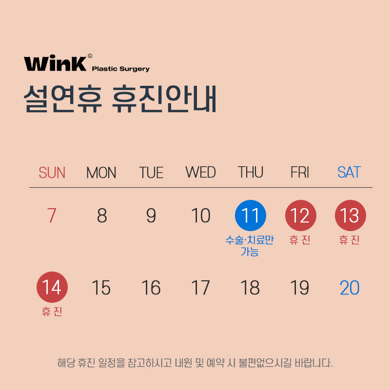 Wink Plastic Surgery Lunar New Year Holiday Closure Notice image 1