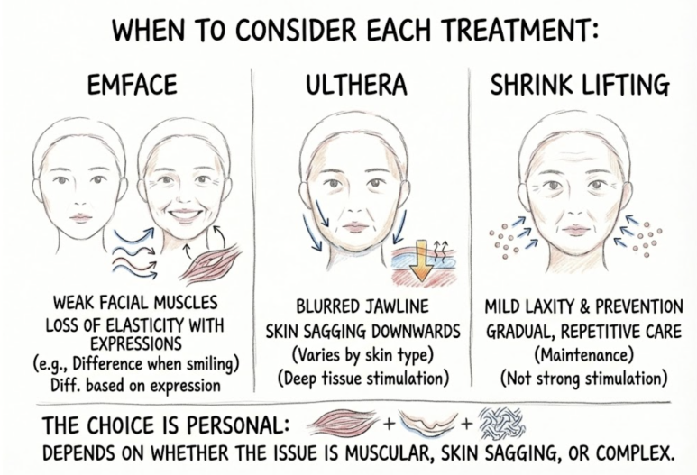 Comparative Analysis of Emface vs. Ulthera vs. Shurink Lifting - Larian Cheongdam Clinic image 1