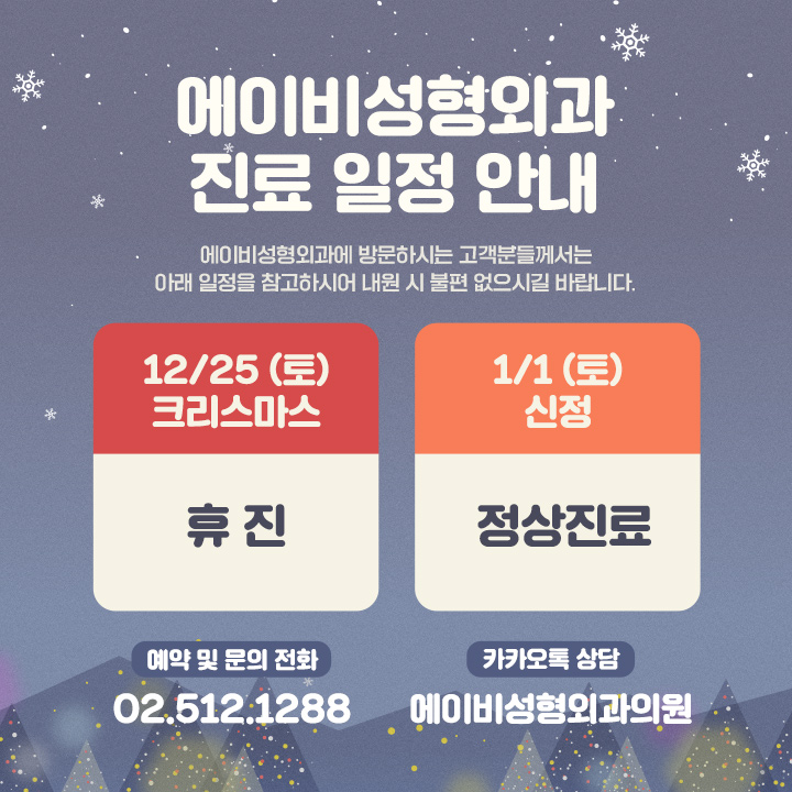 에이비성형외과 12월 진료일정 관련 이미지 1