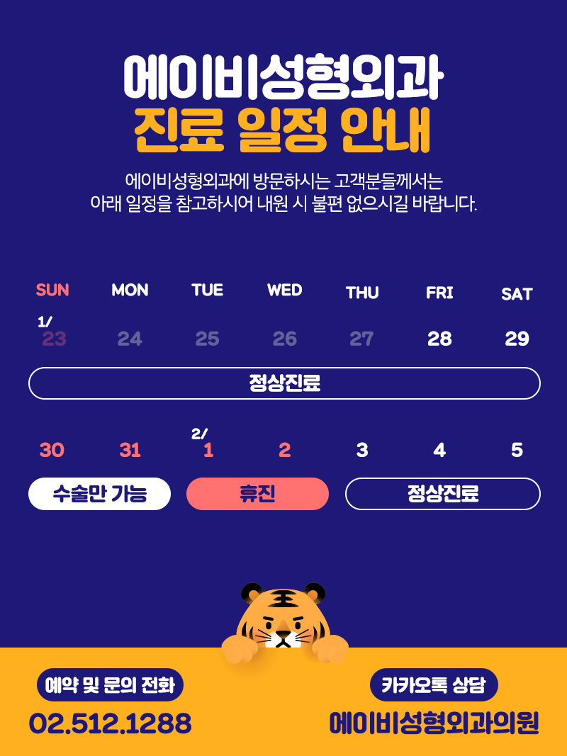 2022년 에이비성형외과 설연휴 진료일정 안내 관련 이미지 1