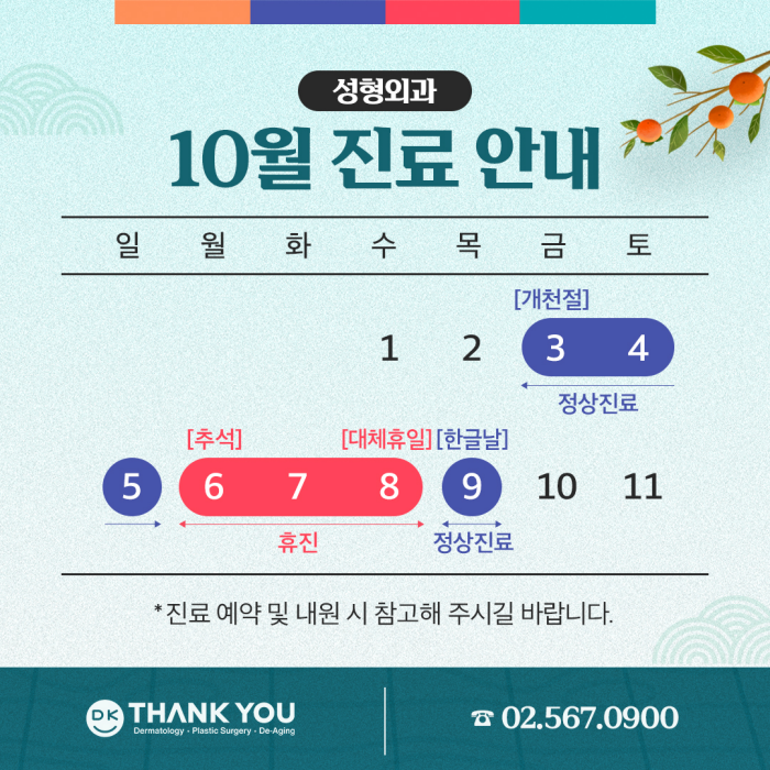 Thank You Plastic Surgery (Dermatology Consultation) October Clinic Schedule image 1