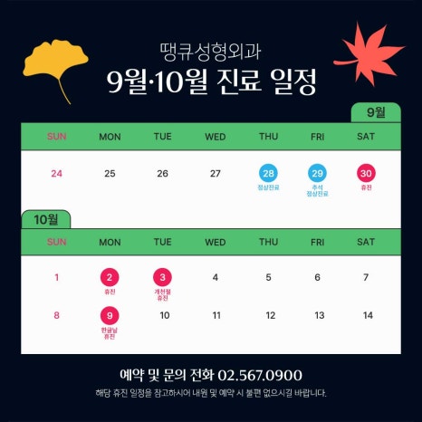 땡큐성형외과 9월 10월 휴진 안내드립니다 관련 이미지 3