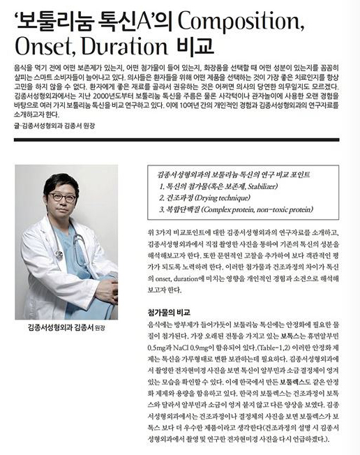우리는 화장품에 어떤 성분이 있는지 살펴보고 사용한다 그러나 현제 사용되고 있는 보톡스의 첨가물은 무엇이고 어떤 제품이 좋은 제품일까?/ 메디컬S기사/김종서원장/ (보톡스,디스포트,제오민,비교논문,사각턱,조아리,승모근,주름) 관련 이미지 1