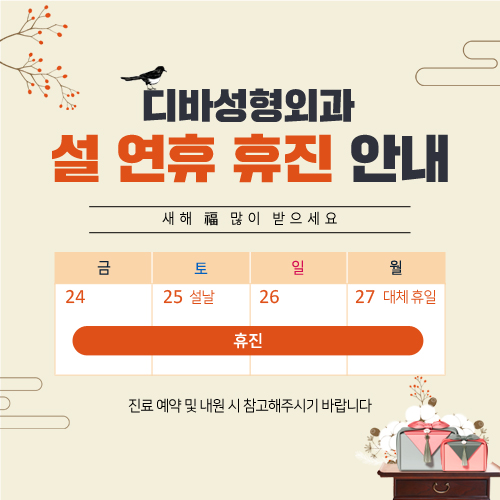 디바성형외과 2020년 설날 연휴 휴진 안내! 관련 이미지 1