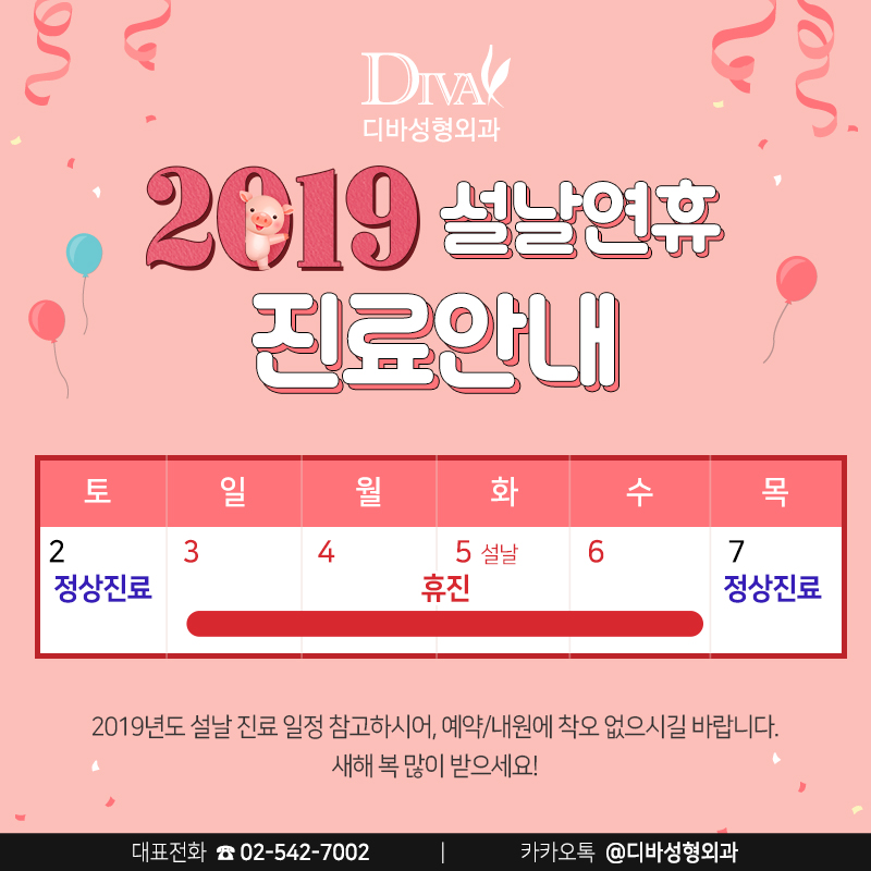 디바성형외과 2019년 설날 연휴 휴진 안내! 관련 이미지 1