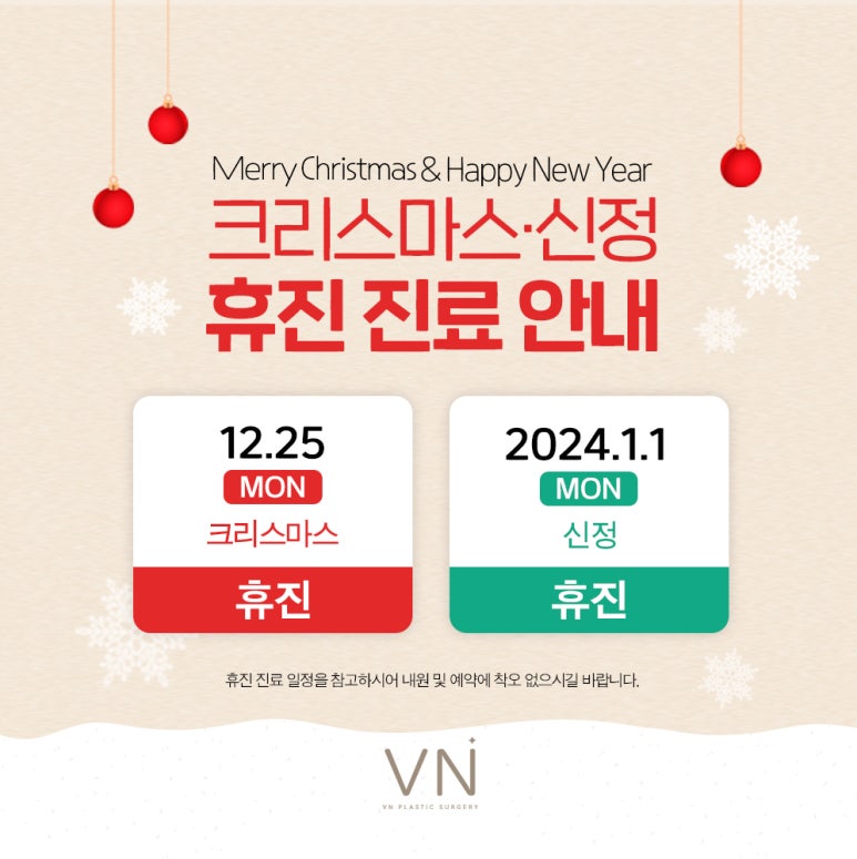 VN Plastic Surgery December &middot; January Clinic Schedule Notice image 1