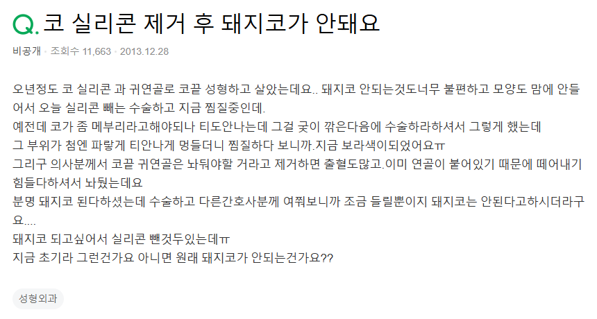 Q. 코끝수술 코 실리콘 제거 후 돼지코 안 되나요? 관련 이미지 2