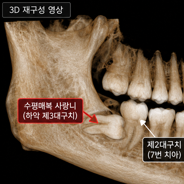 상일동 옆으로 누운 수평 매복 사랑니, 멀쩡한 앞어금니까지 썩게 합니다 관련 이미지 4