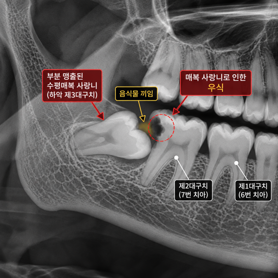 상일동 옆으로 누운 수평 매복 사랑니, 멀쩡한 앞어금니까지 썩게 합니다 관련 이미지 5