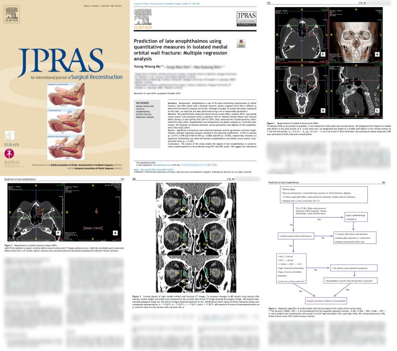 JPRAS-Prediction of late enophthalmos using quantitative measures in isolated med. orbital wall Fx. 관련 이미지 14
