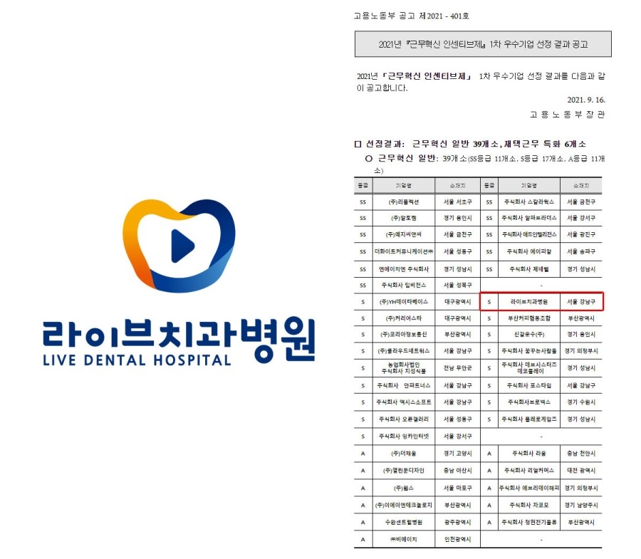 라이브치과병원 강남점, 고용노동부 근무혁신 우수기업 선정! 관련 이미지 3