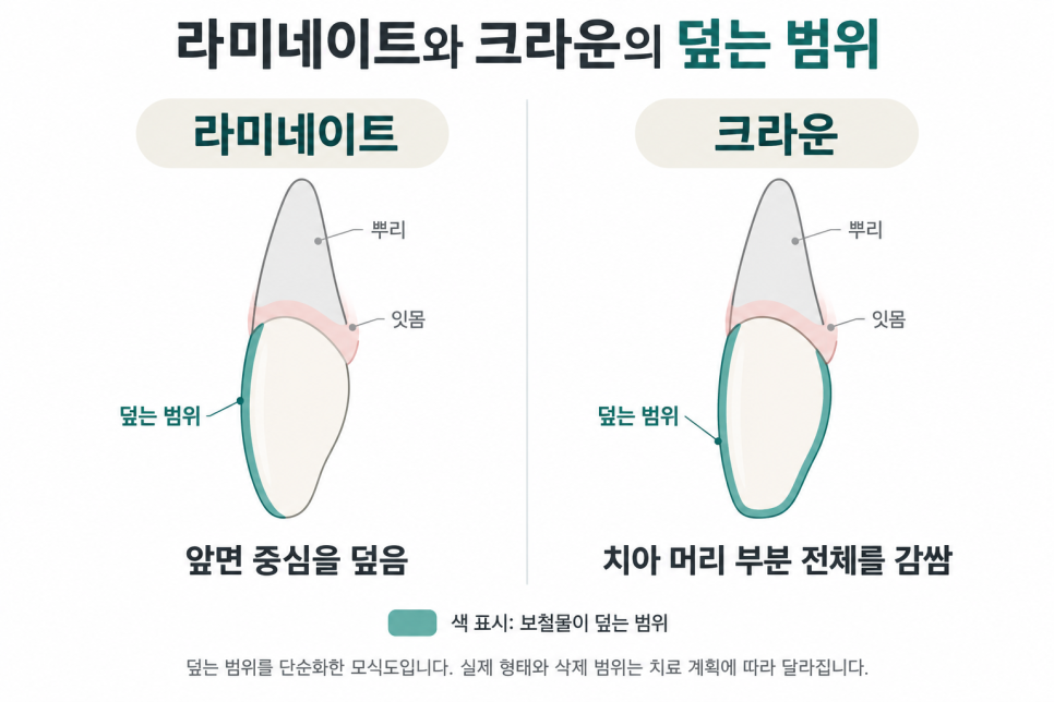 언주역 메이크치과, 라미네이트와 크라운은 치아를 덮는 범위가 어떻게 다른가요? 관련 이미지 2