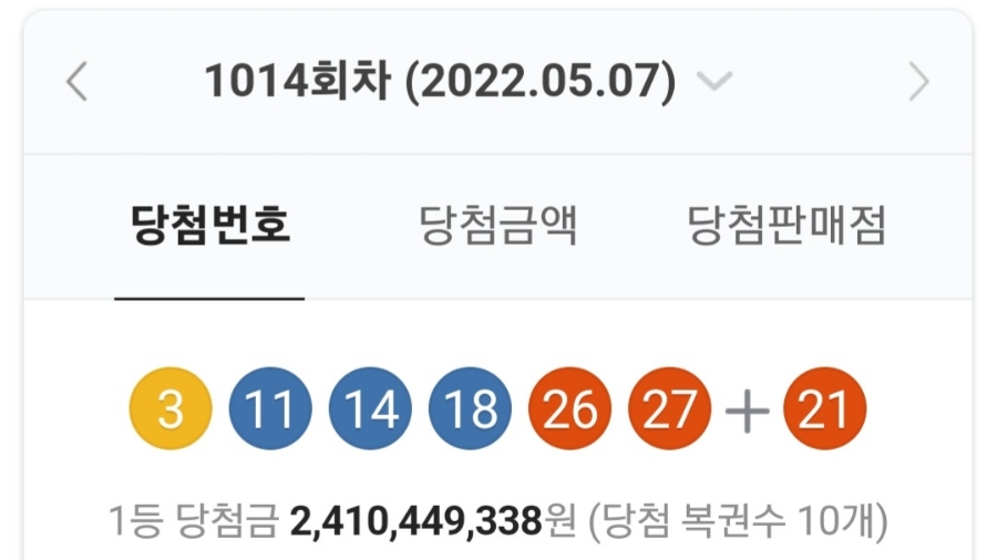 1014회 로또 당첨번호 조회, 1등 금액 당첨 명당은 어디? 관련 이미지 1