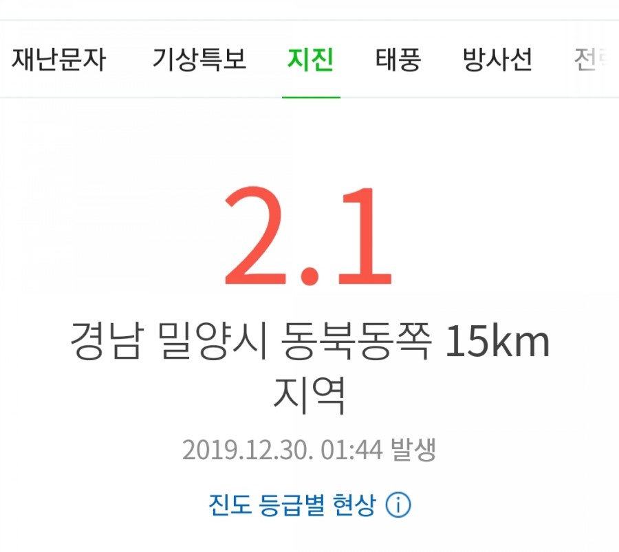 밀양 지진, 규모 3.5 4등급 사람이 느낄 정도 관련 이미지 1