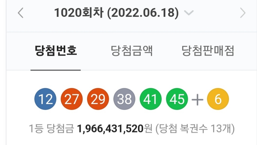 1020회 로또 당첨번호 조회, 1등 금액 당첨 명당은 어디? 관련 이미지 1