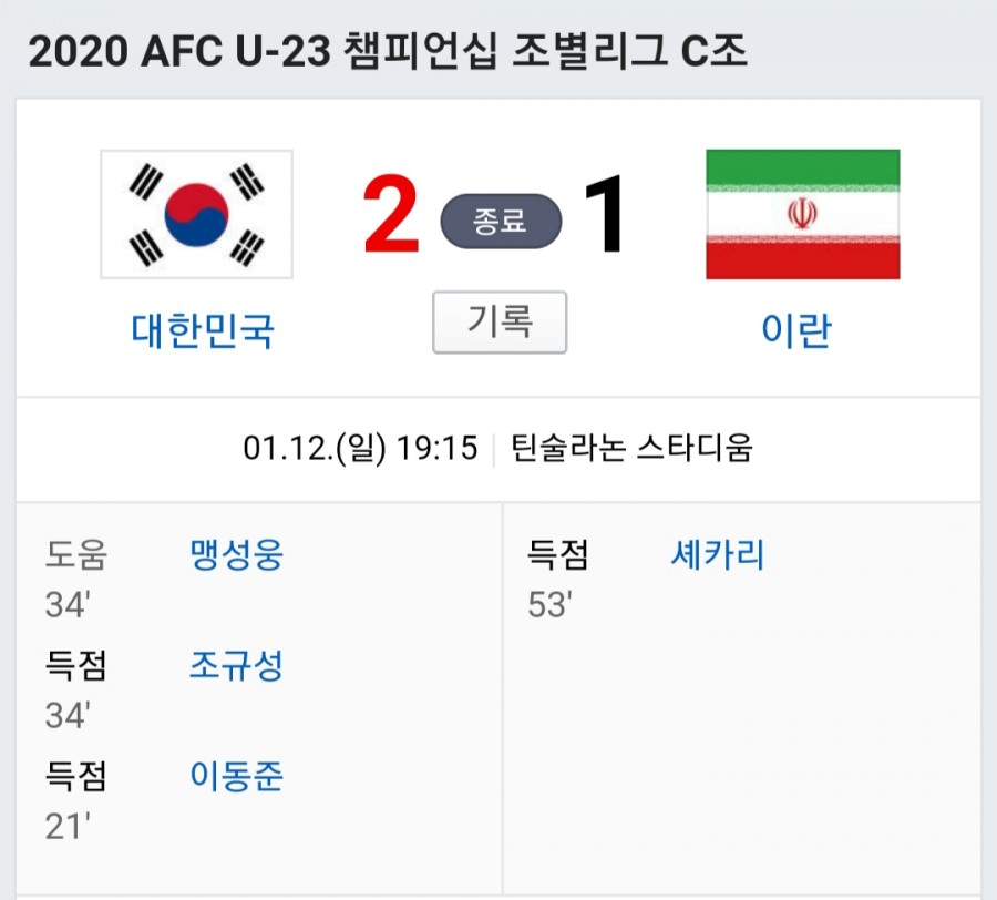 한국 vs 이란, 2020 AFC 축구 2:1 승리! 관련 이미지 1