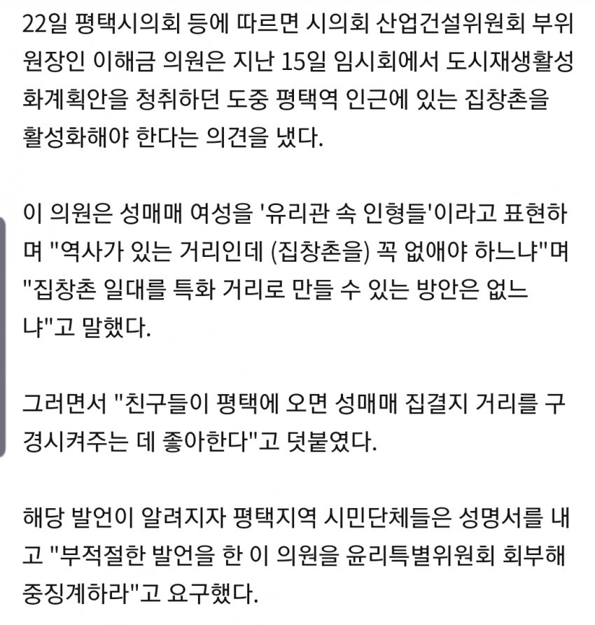 평택시의원 매매 여성들을 위한 특화거리 만들자 관련 이미지 2