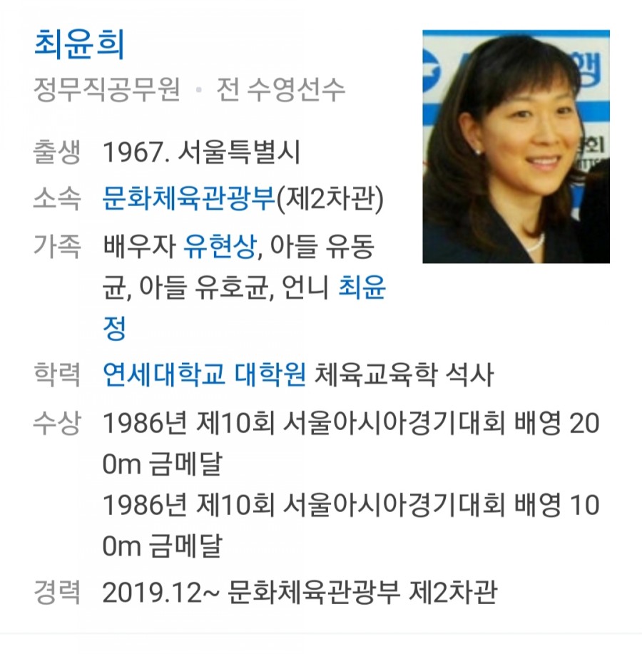 아시아의 인어, 최윤희 문체부 제2차관 임명 논란! 최윤희 누구? 관련 이미지 1