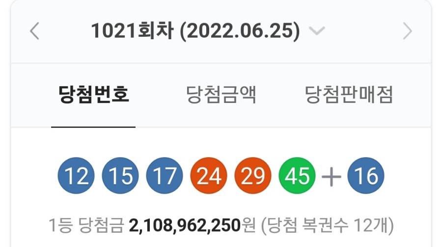 로또 1021회차 당첨번호 조회, 1등 금액 당첨 명당은? 관련 이미지 1