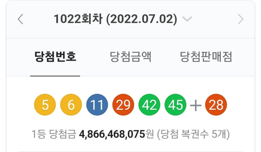 로또 1022회차 당첨번호 조회, 1등 금액 당첨 명당은 어디? 관련 이미지 1