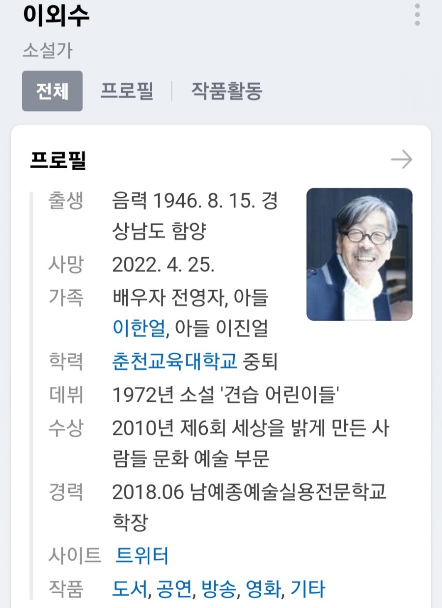소설가 이외수, 76세 향년 별세.. 관련 이미지 1