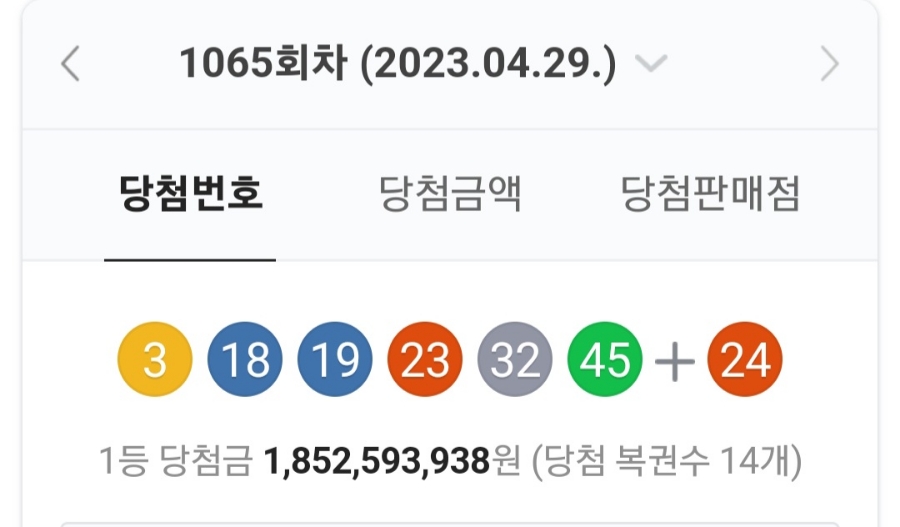 로또 1065회차 당첨번호 조회, 1등 금액 당첨 명당은 어디? 관련 이미지 1