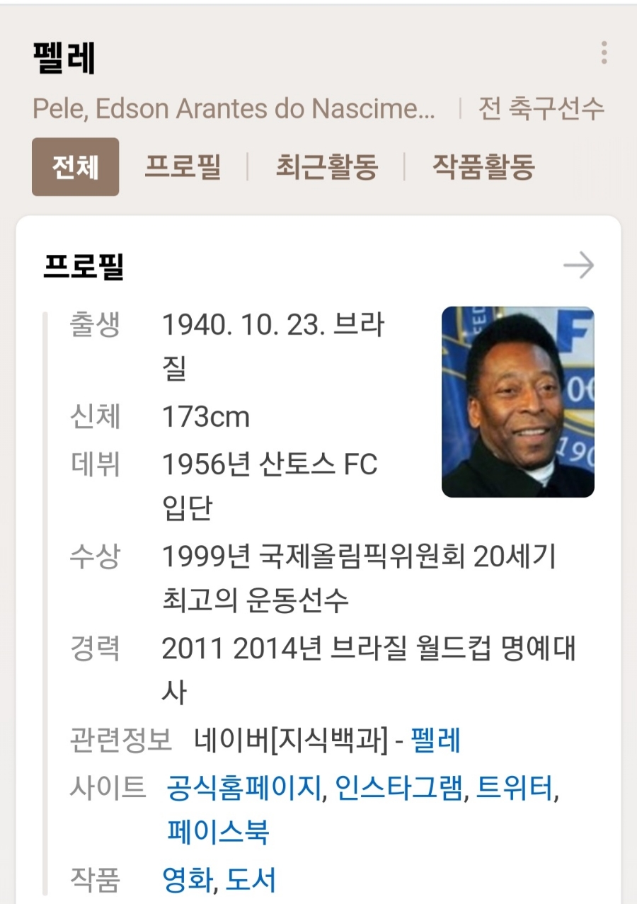 축구 황제 펠레 사망, 향년 82세..(유언, 이력) 관련 이미지 1