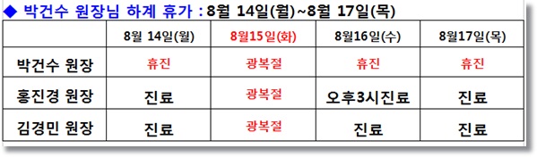 신촌차앤박피부과 8월 여름휴가 원장님 진료안내 관련 이미지 2