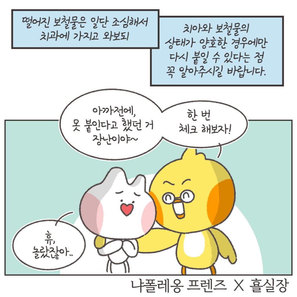 떨어진 금니 다시 붙일 수 있을까? - 보철물 탈락 이유, 대처법 (냐폴레옹 치과툰) 관련 이미지 11