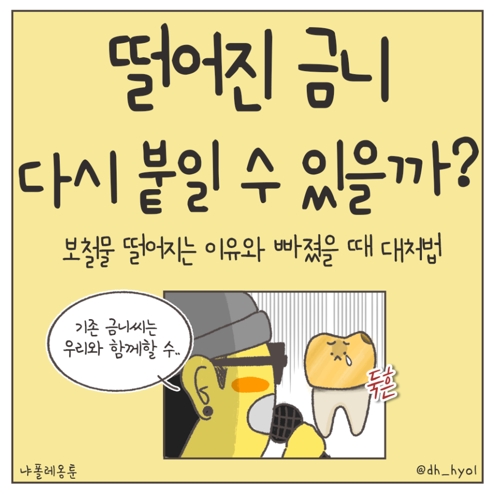 떨어진 금니 다시 붙일 수 있을까? - 보철물 탈락 이유, 대처법 (냐폴레옹 치과툰) 관련 이미지 2